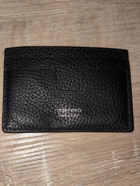 Tom Ford Black Pebbled Leather Slim Card Case